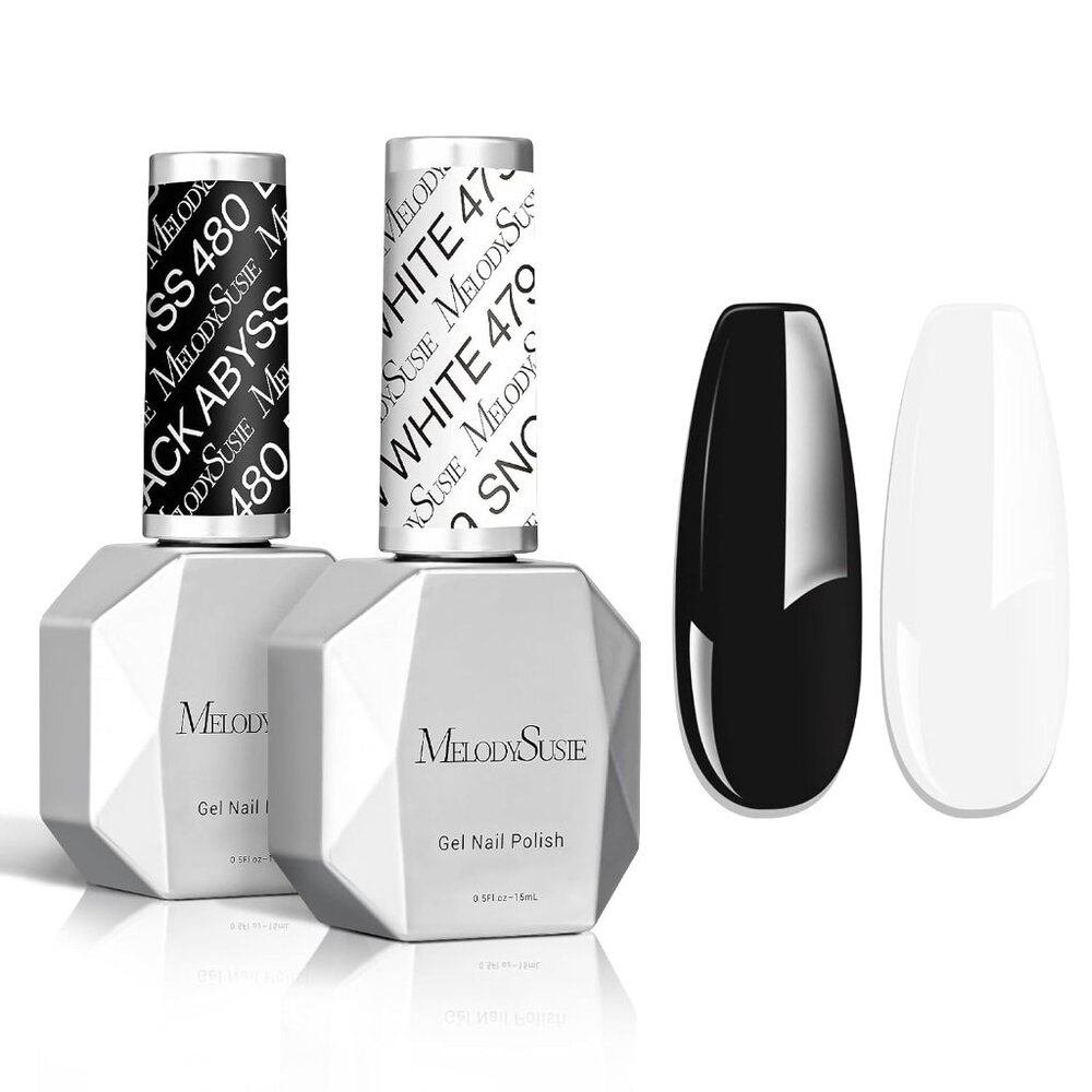 Thick Gel Nail Polish Set- 2 Pcs 15ml Black & White Gel Polish Set Soak Off Uv L